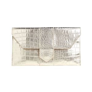 JJ Winters Platinum Croc Nikki Clutch - 6.75”H x 12.25”W x 1”D